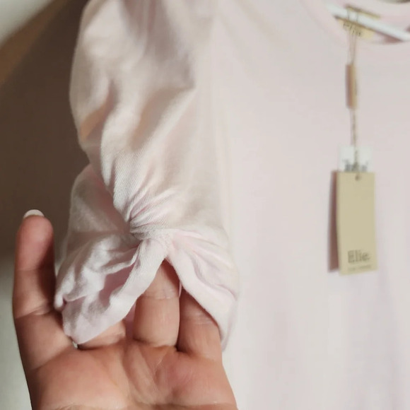 NWT Elie Tahari Pink cotton modal knot puff sleeve top. Size medium - Picture 3 of 14